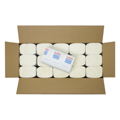 Полотенца бумажные 200 шт., LAIMA (H3) UNIVERSAL WHITE, 1-слойные, белые, КОМПЛЕКТ 15 пачек, 23x20,5, V-сложение, 111342 — фото 3