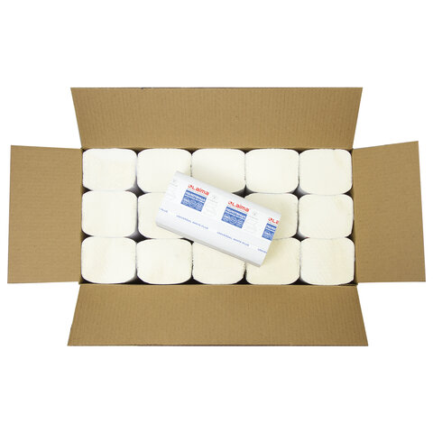 Полотенца бумажные 250 шт., LAIMA (H3) UNIVERSAL WHITE PLUS, 1-слойные, белые, КОМПЛЕКТ 15 пачек, 23х23, V-сложение, 111343 — фото 3