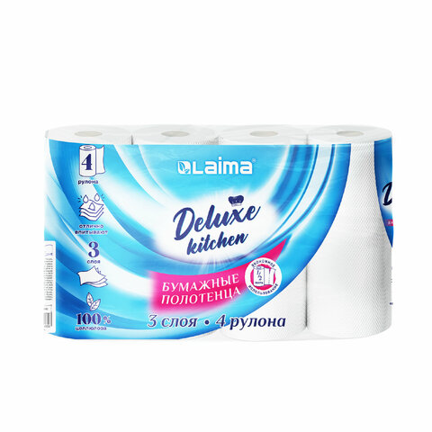 Полотенца бумажные 3-слойные, 4 рулона по 11 м (отрыв 1/2 листа), LAIMA Deluxe, 100% целлюлоза, 115400 — фото 2