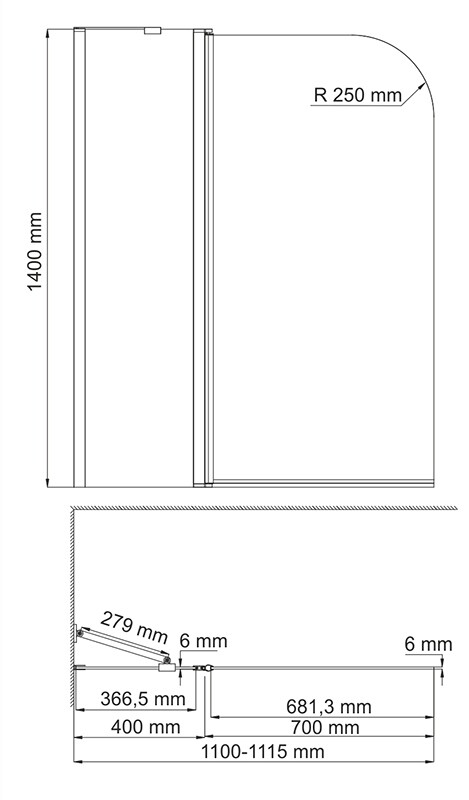 Лайне (Leine) 35P02-110WF Стеклянная шторка на ванну с фиксатором — фото 3