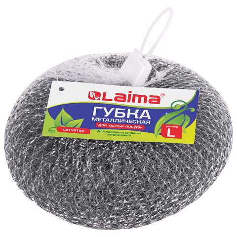 Губка (мочалка) металлическая, сетчатая, 60 г, БОЛЬШАЯ, для посуды, гриля, плиты, LAIMA, 603105 — фото 2