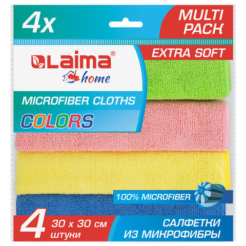 Салфетка из МИКРОФИБРЫ универсальная 30х30 см, КОМПЛЕКТ 4 шт., MULTI PRO COLOUR, 280 г/м2, LAIMA, 607792 — фото 3