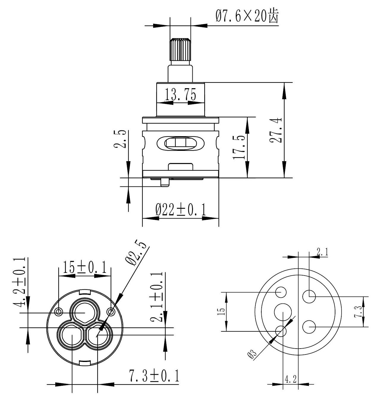 картридж 22MM для переключателя душа Savol S-FX07 — фото 2